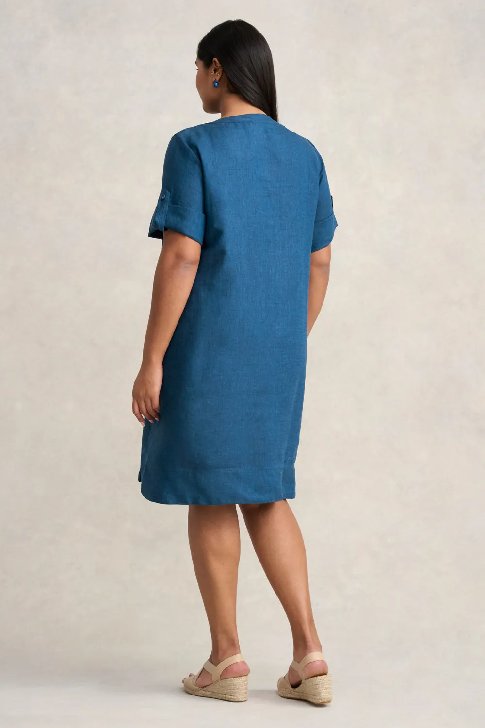 French Linen Shift Dress - Navy Delave