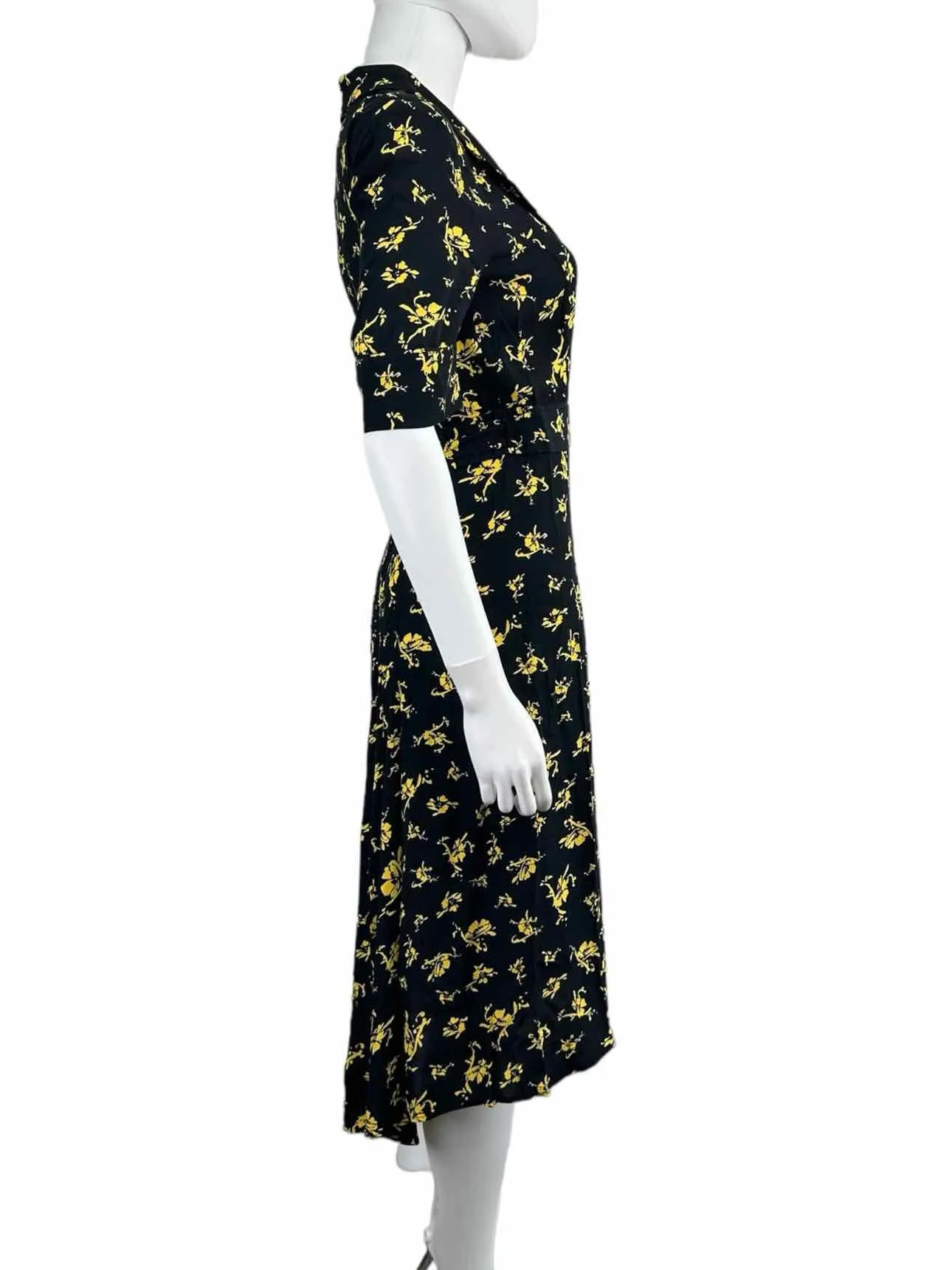 GANNI Dress Black Floral Print Wrap Dress Size S