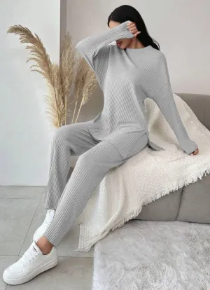 Light Grey Cotton Ribbed Co-Ord Set