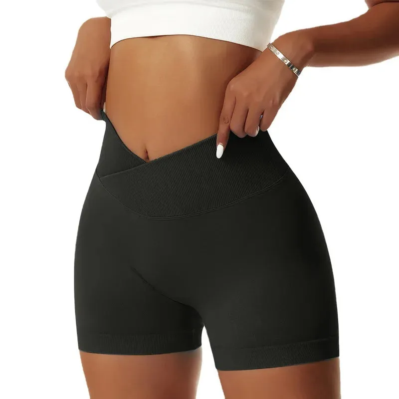 Seamless Sports Shorts V-Waist High Waist Yoga Gym Running Shorts