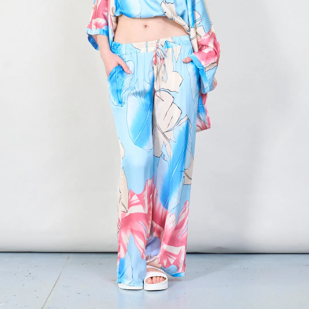 Tropical leaf print wide-leg trousers wholesale